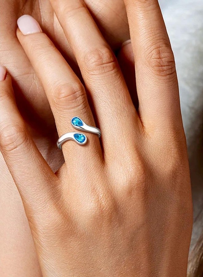 Silvora Sterling Silver Birthstone Rings,S925 Sterling Silver Open Rings December Birthstone Jewelry Gifts for Women Adjustable - Image 3